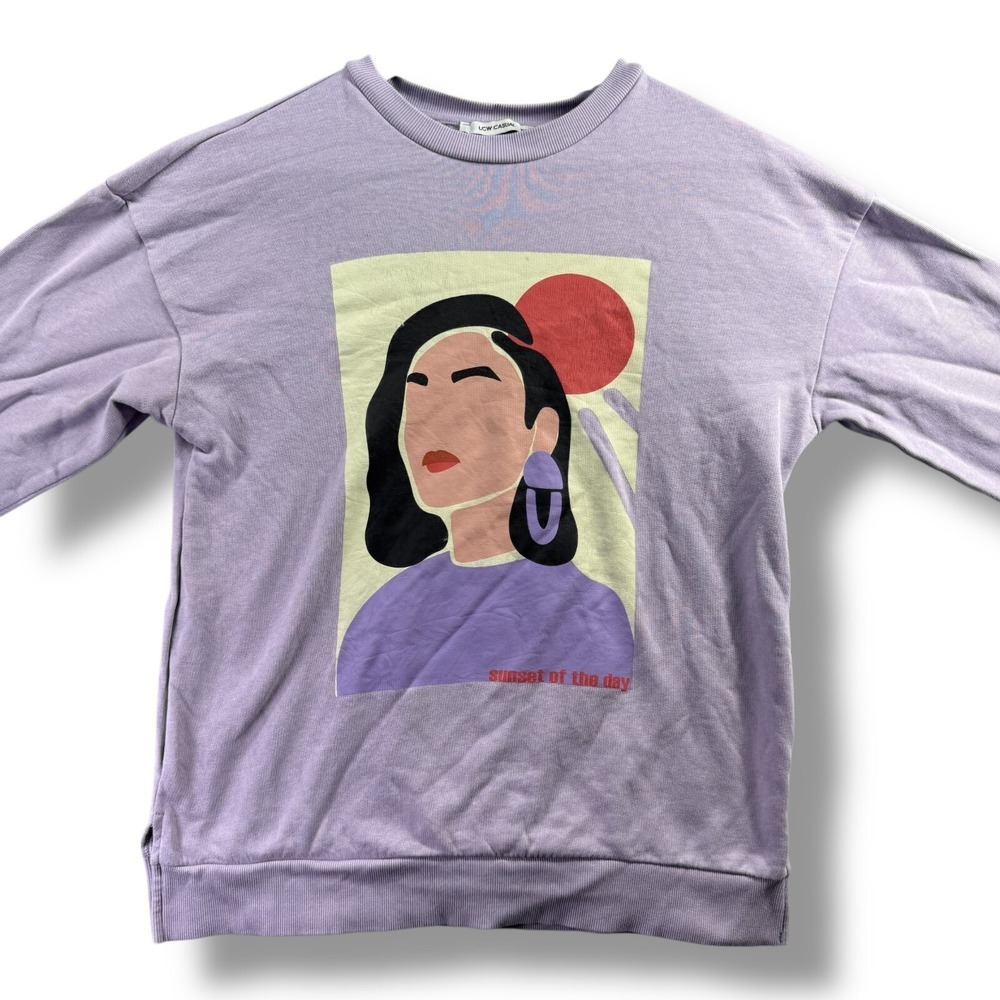 LCW Casual Womens Abstract Artistic Fashion Oversized Sweater Purple XS